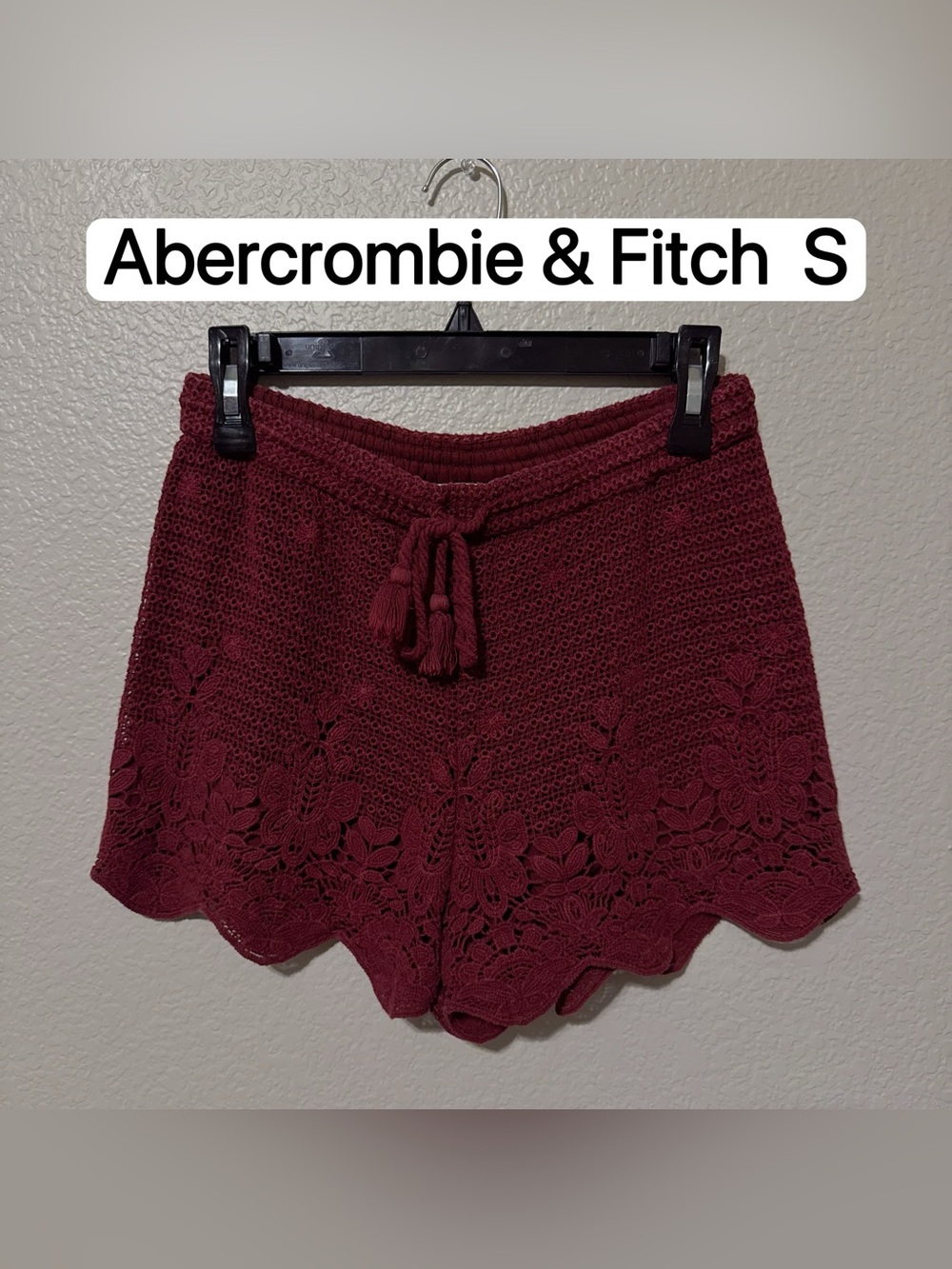 Abercrombie & Fitch Burgundy Crochet Lace Pull-On Shorts